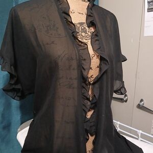 Black Sheer Ruffle Cardigan